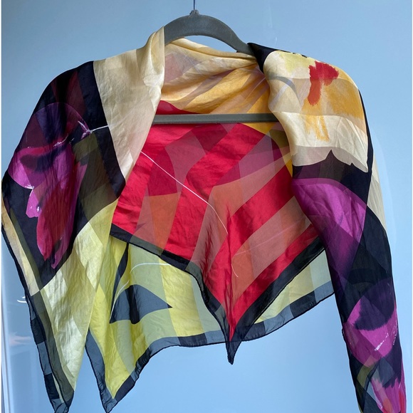 LJ Accessories - Vintage LJ silk scarf, colour blocks, vibrant colours